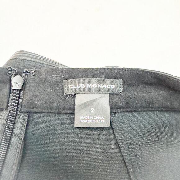 Club Monaco Black Leather Trimmed Pencil Skirt Rounded Edge Size 2 MINT - Picture 3 of 5